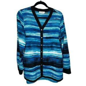 Calvin Klein Blouse Size L MidCentury Modern Rolled Tab Sleeves Office Work